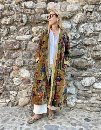 Indian green floral kimono - green,